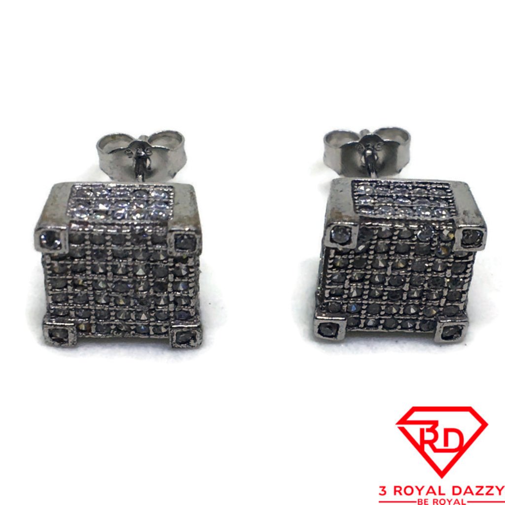Unique Square White Cz Stud Earring 14k White Gold